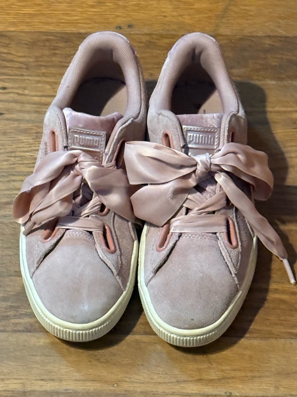 Puma Pink Suede Sneakers with Satin Ribbon Laces